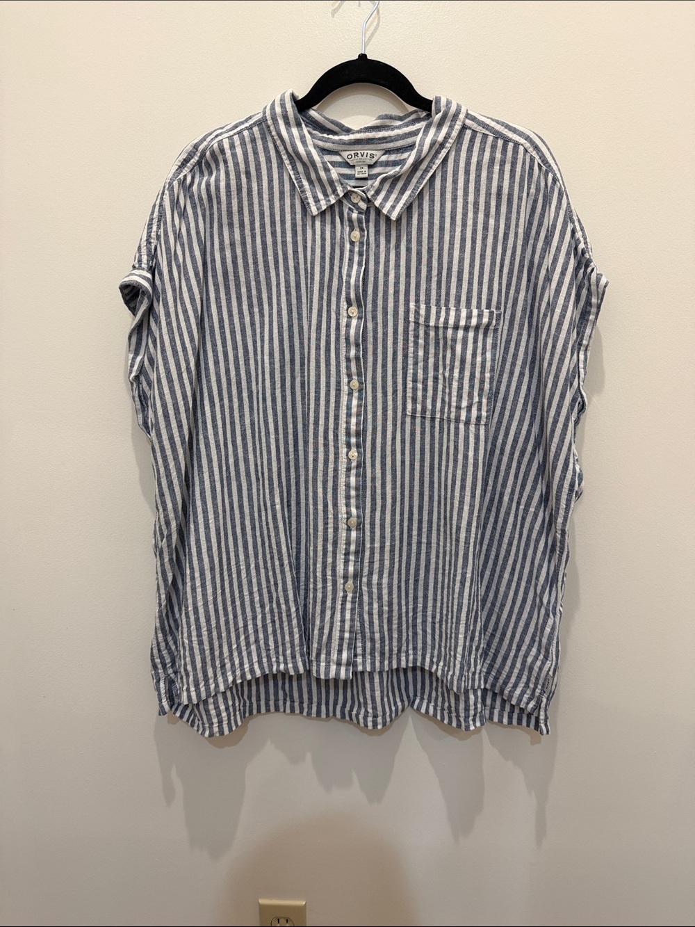 Orvis Blue and White Vertical Stripe Button-Down Shirt